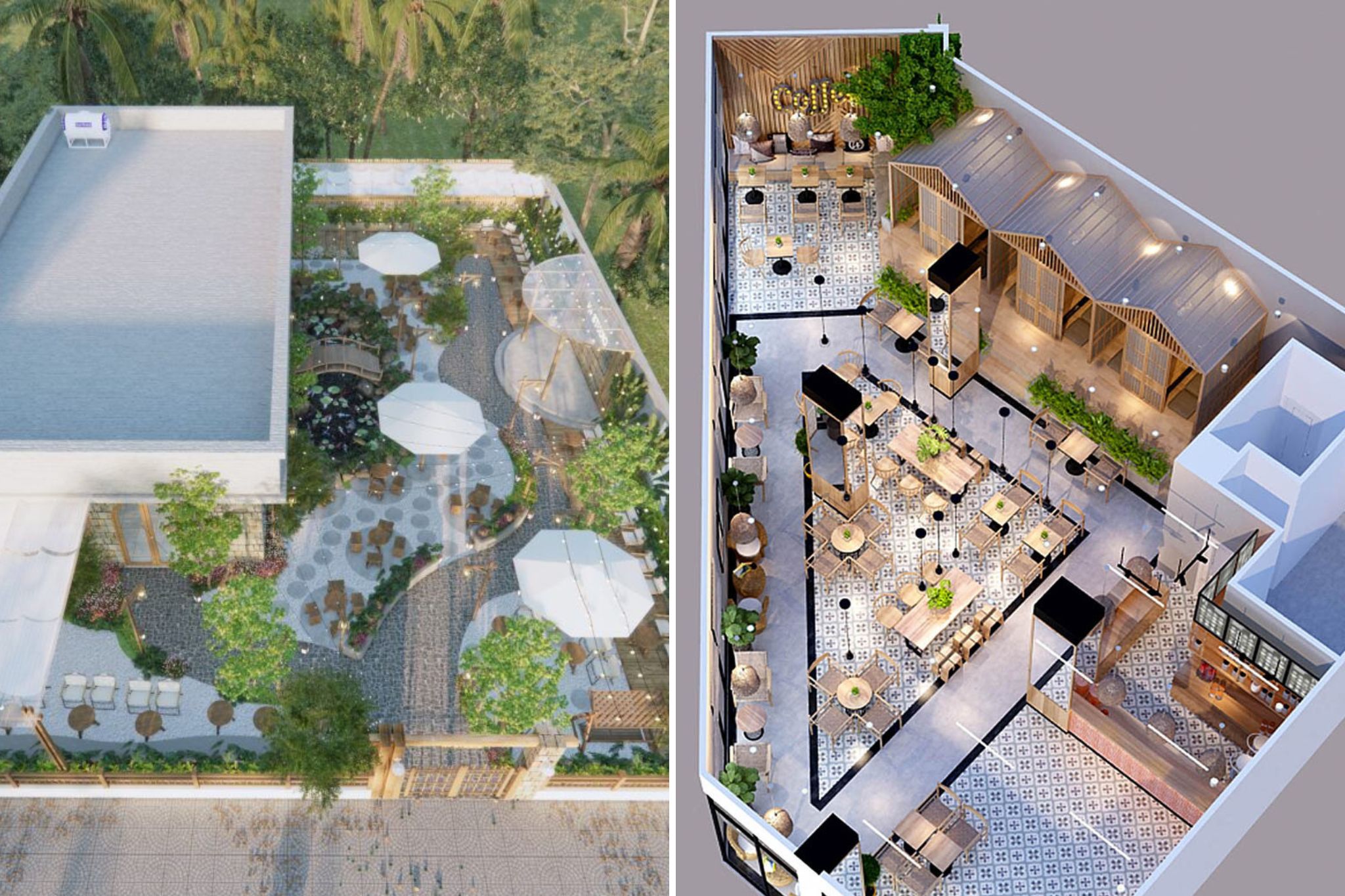 mặt bằng kinh doanh cafe sân vườn